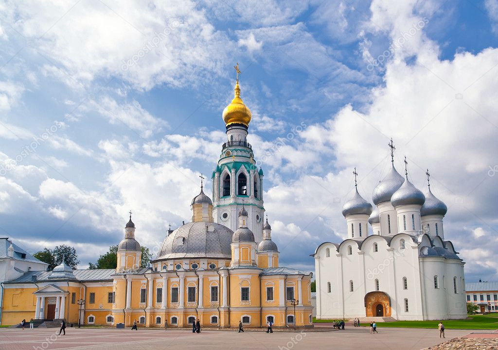 Vologda kremlin ensemble, blue sky, clouds