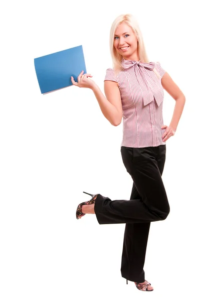 Happy business woman holding reports — Stock Photo, Image