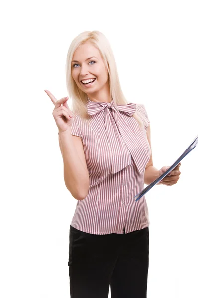 Happy Business Woman Holding Reports — Stock Photo, Image