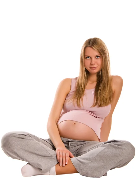 白い背景の上の美しい若い妊娠ブロンド女の子 — ストック写真