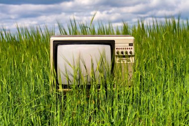 The TV in the field clipart