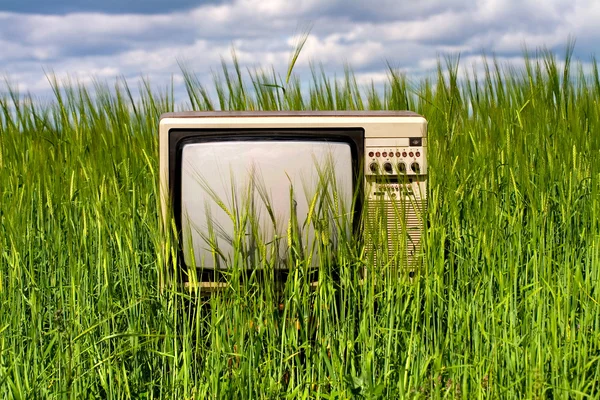 Телевизор в поле — стоковое фото