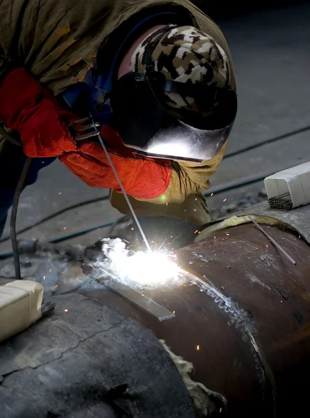 stock image Welder welding with acetylene arc