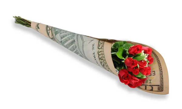 Pengar och rosor — Stockfoto