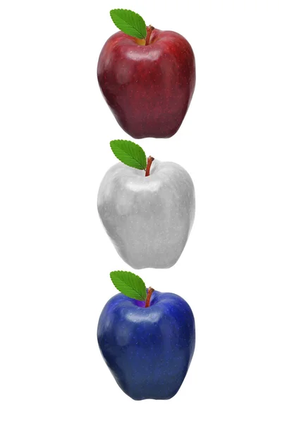 Czerwony, biały i niebieski jabłka — Zdjęcie stockowe