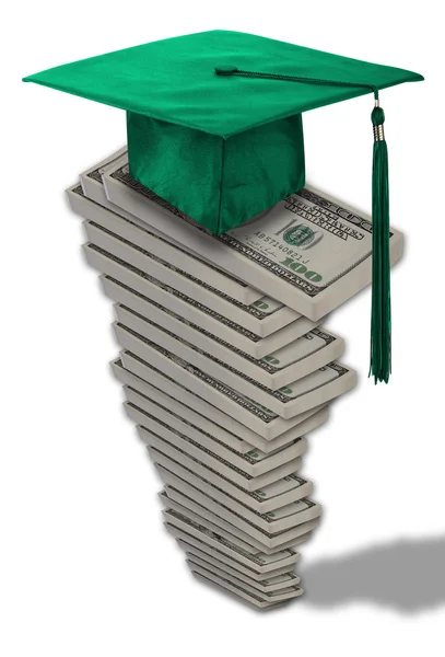 Money Stacked High Cost Education — Stock Photo, Image