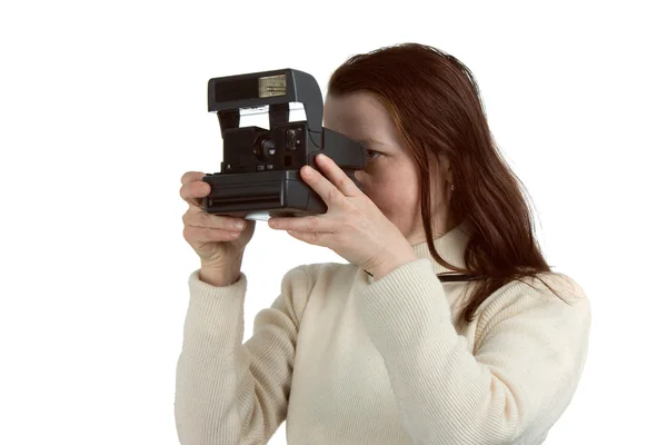 Žena s fotoaparátem — Stock fotografie