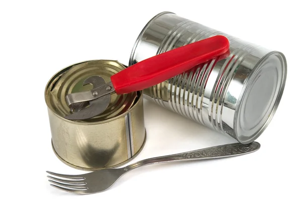 stock image Canned food and fork