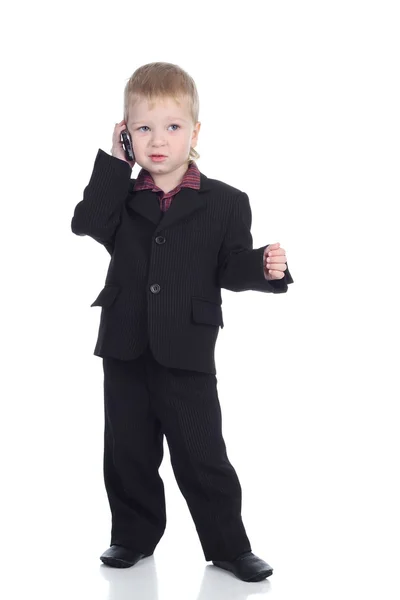 Маленький Бизнесмен Разговаривает Телефону — стоковое фото