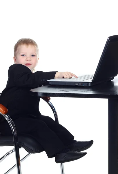Little Businessman Working Computer — Stock Photo, Image
