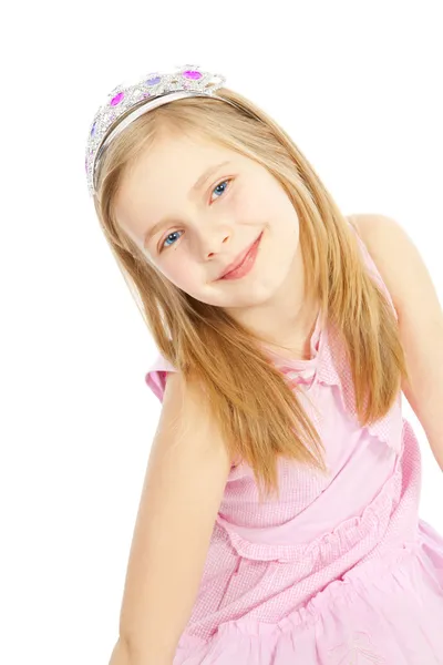Lilla tjej prinsessan över vita — Stockfoto