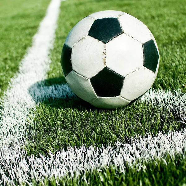 Soccer ball on the field - shooting a corner — Stock Photo, Image