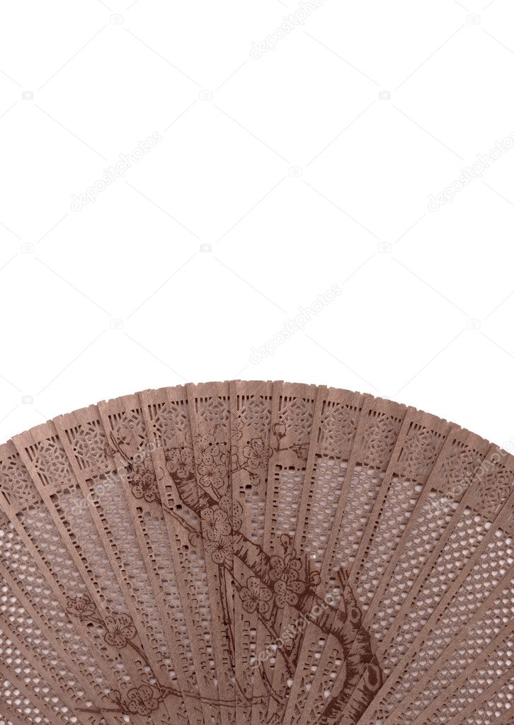 Wood chinese fan, isolated on white background