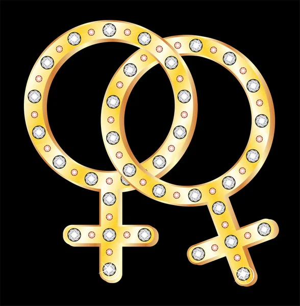 Lesbisches Paar Symbol Aus Gold Und Diamanten — Stockvektor
