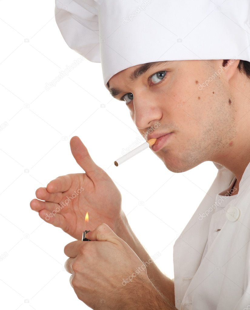 Smoking male chef — Stock Photo © photomak #4877387