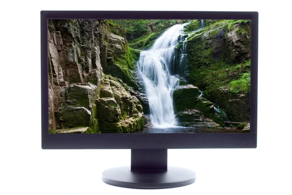 Waterval in berg op tv-scherm — Stockfoto