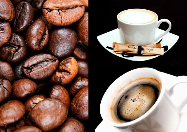 Copos de café uma colagem de grãos — Fotografia de Stock