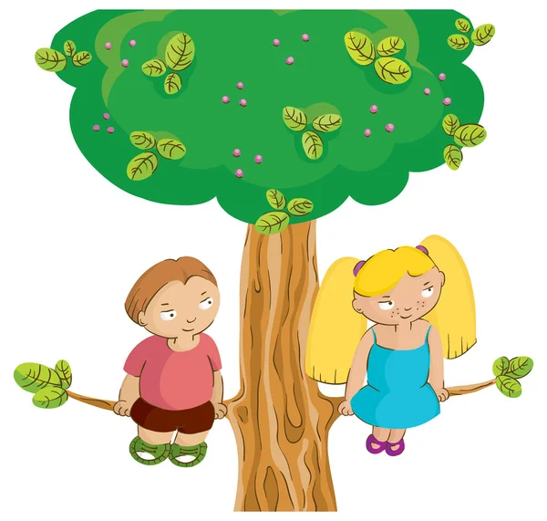 Boy and girl on the tree — Stock Vector