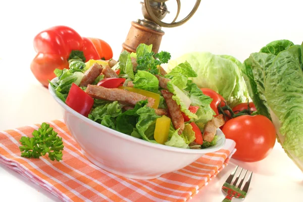 Mixed salad with strips of turkey — Stock Photo, Image