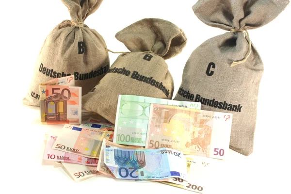 Гроші мішками з євро — стокове фото