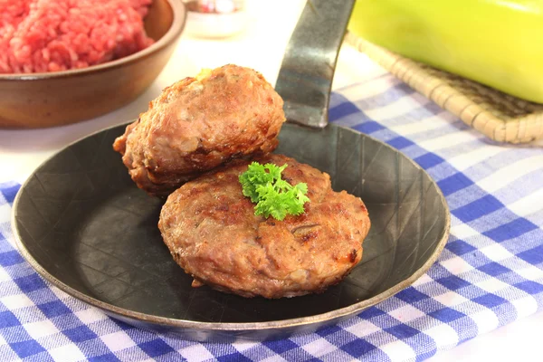Fried Meatballs Pan Fresh Parsley — Stock Photo, Image