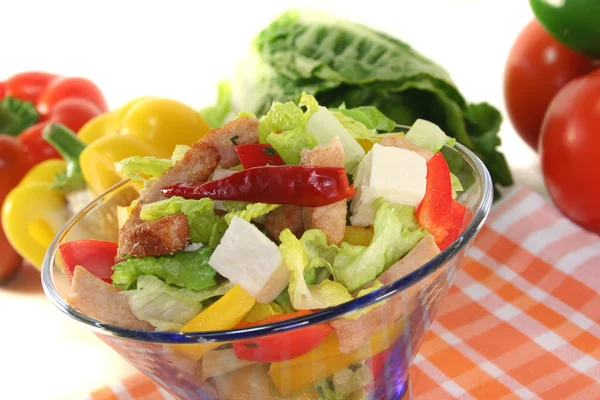 Gemischter Salat Mit Putenstreifen Und Frischen Kräutern — Stockfoto