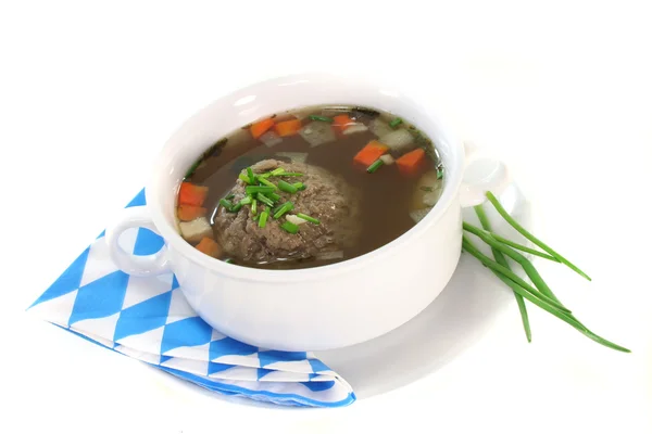 stock image Liver dumpling soup with vegetables and fresh chives