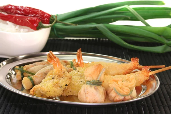 Thai Prawns Specialties Wrapped Filo Pastry Surimi Shrimp Vegetables — Stock Photo, Image