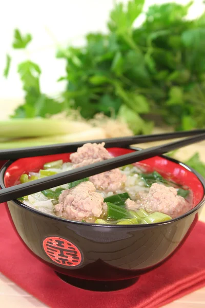 Sopa de arroz con bolas de carne — Foto de Stock