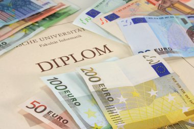 Diploma with euro notes clipart