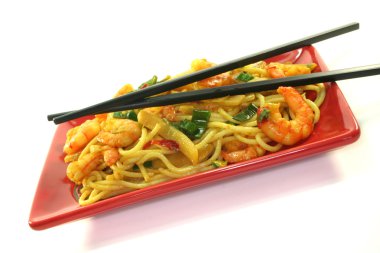 Noodles with Asian prawns clipart