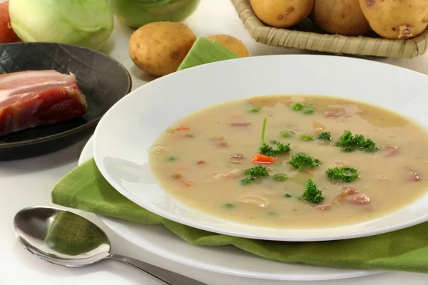 Крем Картофельного Супа Беконом Овощами — стоковое фото