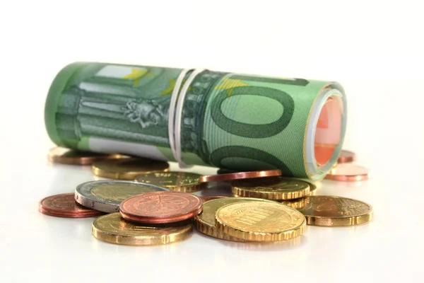 Euro notes and coins — Stock Photo, Image