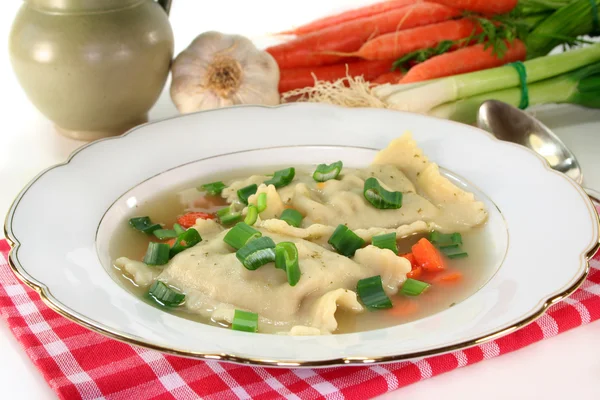 stock image A Pasta squares soup with fresh vegetables and parsley