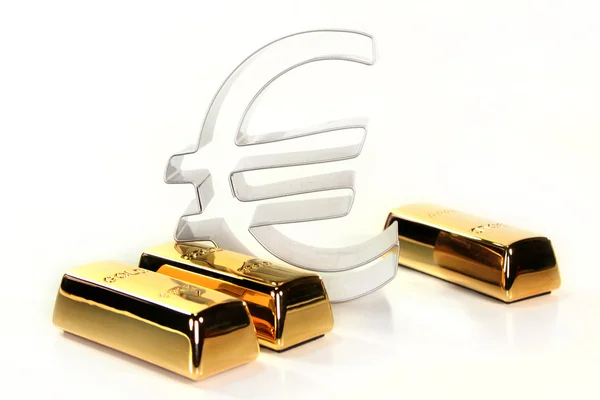 Ράβδους Χρυσού Και Σύμβολο Του Ευρώ Λευκό Φόντο — Φωτογραφία Αρχείου