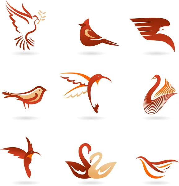 Diverse icone uccelli — Vettoriale Stock