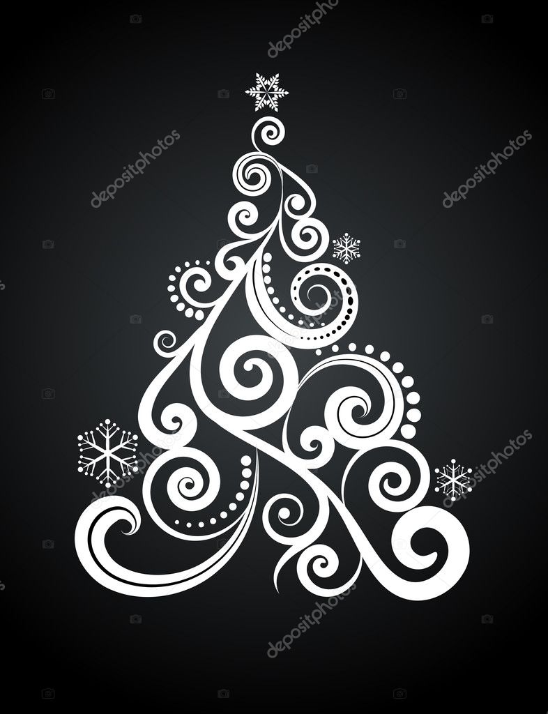 Árvore de natal preto e branco Imagens de Stock de Arte Vetorial |  Depositphotos