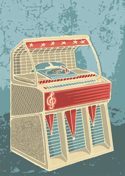 Skizze Einer Retro Jukebox Auf Grunge Hintergrund — Stockvektor