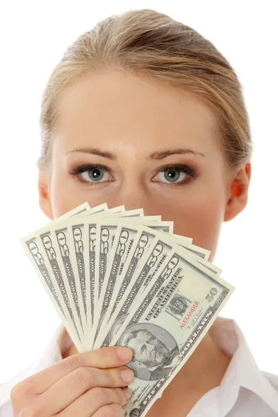 Geschäftsfrau mit Dollars — Stockfoto