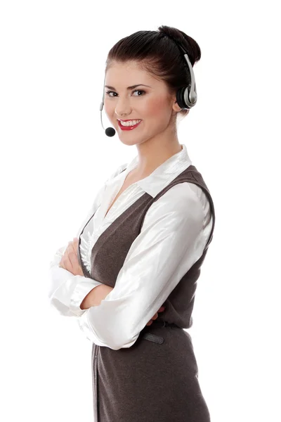 Call center vrouw met hoofdtelefoon. — Stockfoto