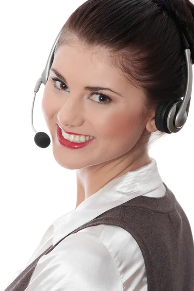 Call center mulher com fone de ouvido . — Fotografia de Stock