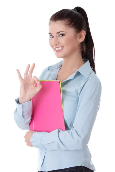 Jonge vrouw student gebaren. — Stockfoto