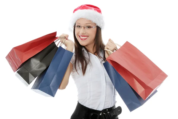 Nákupní vánoční žena — Stock fotografie
