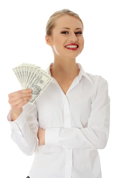 Geschäftsfrau mit Dollars Stockfoto