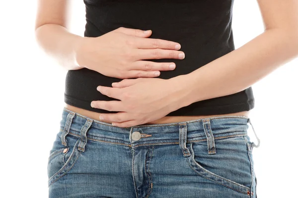 Woman Stomach Issues Isolated White Background — Stok fotoğraf