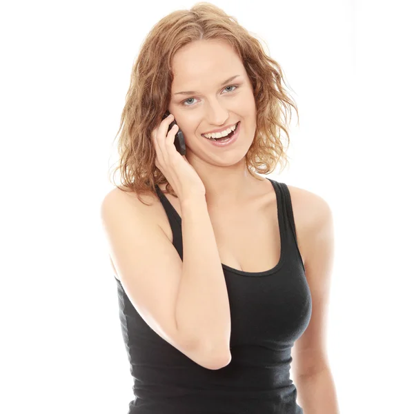 Young Caucasian Woman Calling Mobile Phone Isolated — Stock Photo, Image