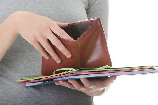 Young Caucasian Woman Empty Wallet Broke Concept — Stock Photo, Image