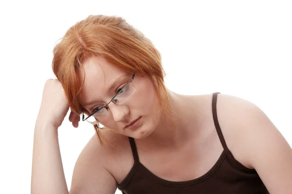 우울증을 가진 젊은 빨강 머리 여자 — 스톡 사진