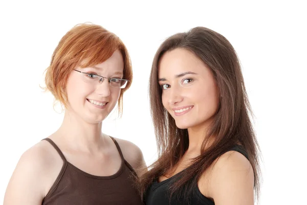Två Unga Kvinnans Isolerad Vit Bakgrund — Stockfoto