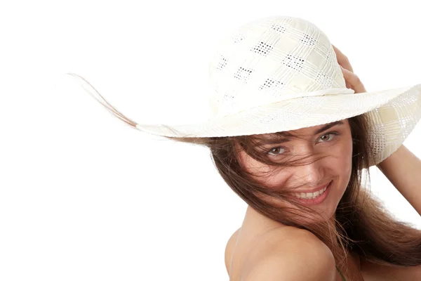 Summer teen girl in big hat — Stock Photo, Image